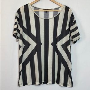H&M | Sheer Geometric Striped Cream Black Top
